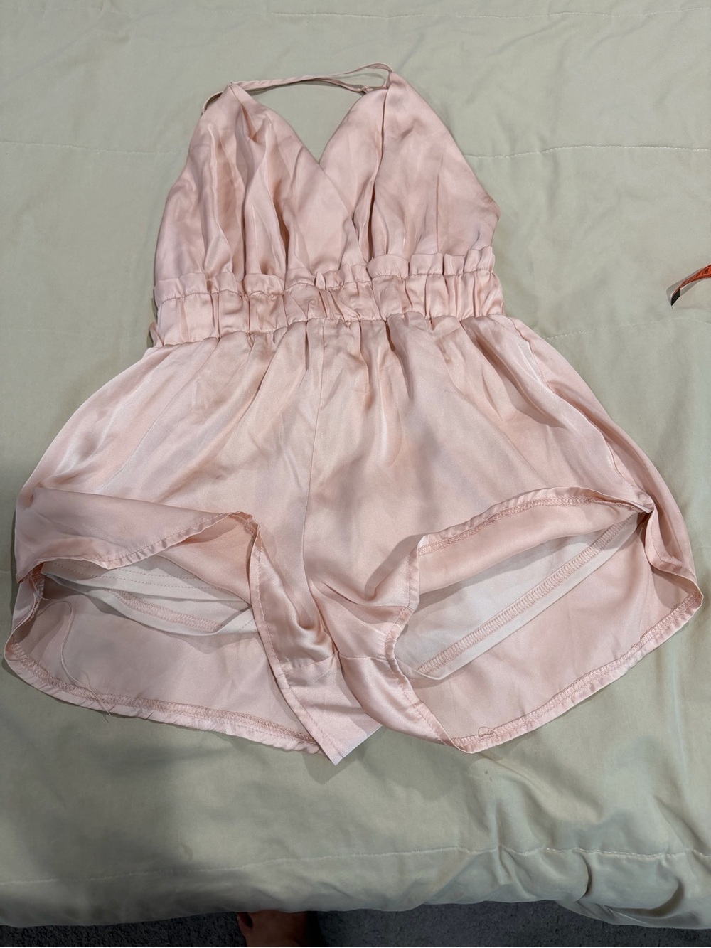 Fashion Nova Blush Pink Satin Halter Romper